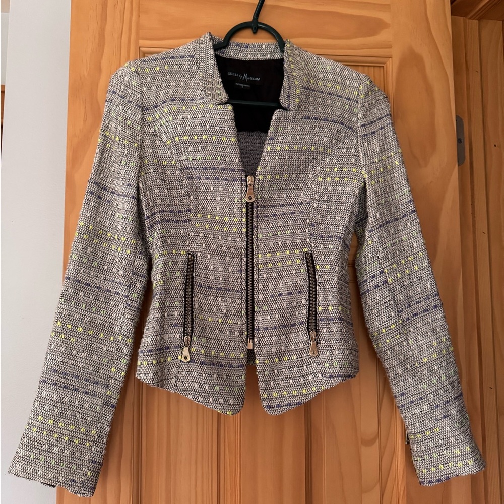 Guess by Marciano Cropped Tweed Zip-Front Jacket